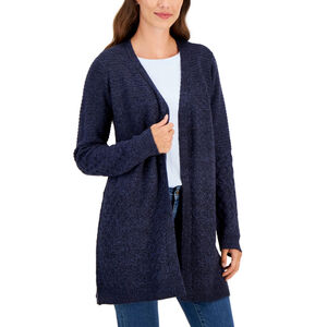 Karen Scott Women's Small Navy Blue Turbo Popcorn Knit Open Front Cardigan NWT